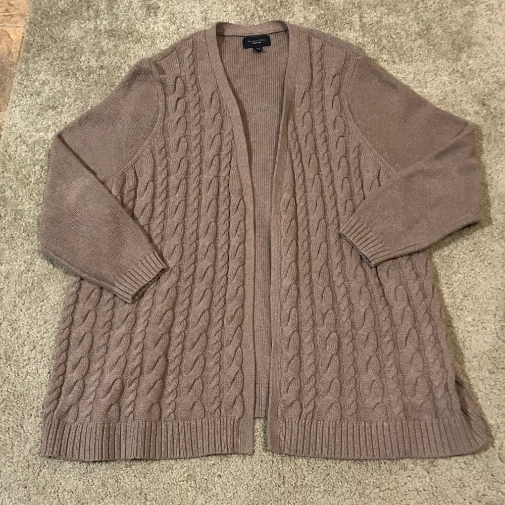 Preowned Lands End Drifter cardigan cable, knit sweater - taupe - 2X